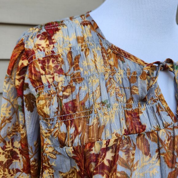 Maurices Plus Blouson Sleeve Blouse Metallic Sheer NWT Leaf Print Fall Autumn - Picture 5 of 16